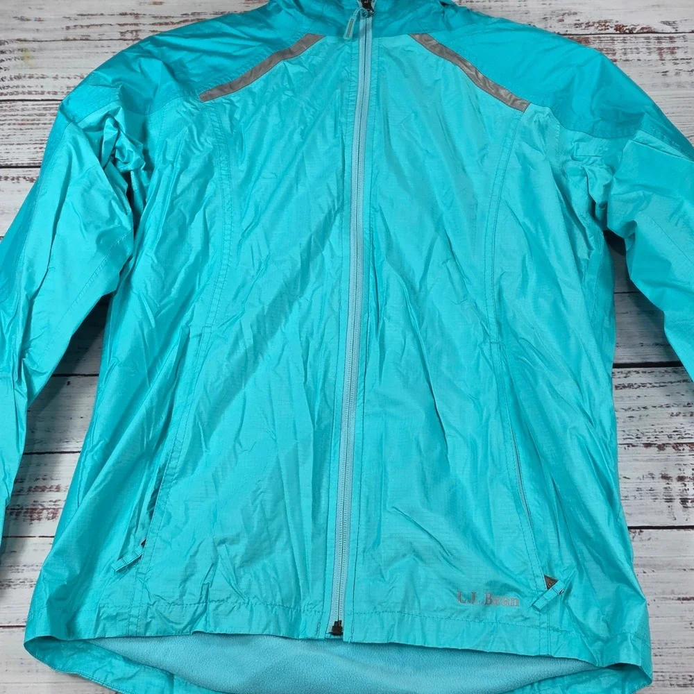 L.L.Bean Discovery Rain Jacket Kids Size L 14-16 Blue Excellent Fleece Lined
